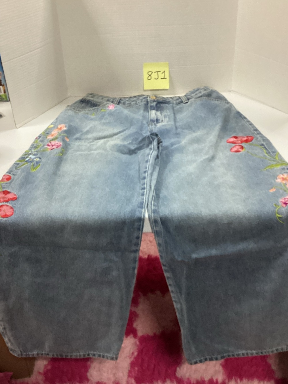 Commense Light Blue Wide-Leg Jeans with Floral Embroidery